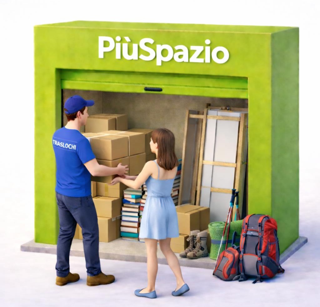 Giulia e il traslocatore nel deposito PiùSpazio