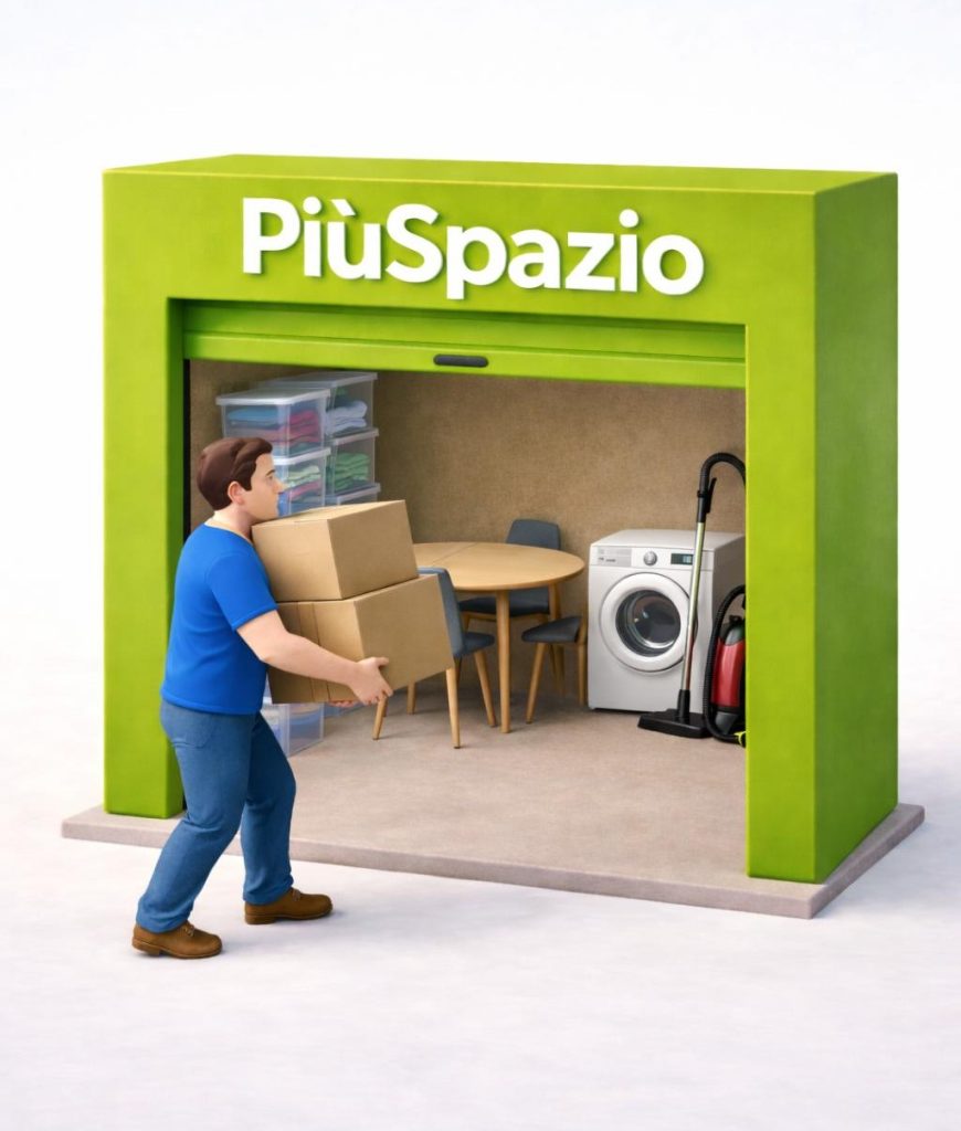 Mattia deposita all'interno del deposito i suoi beni