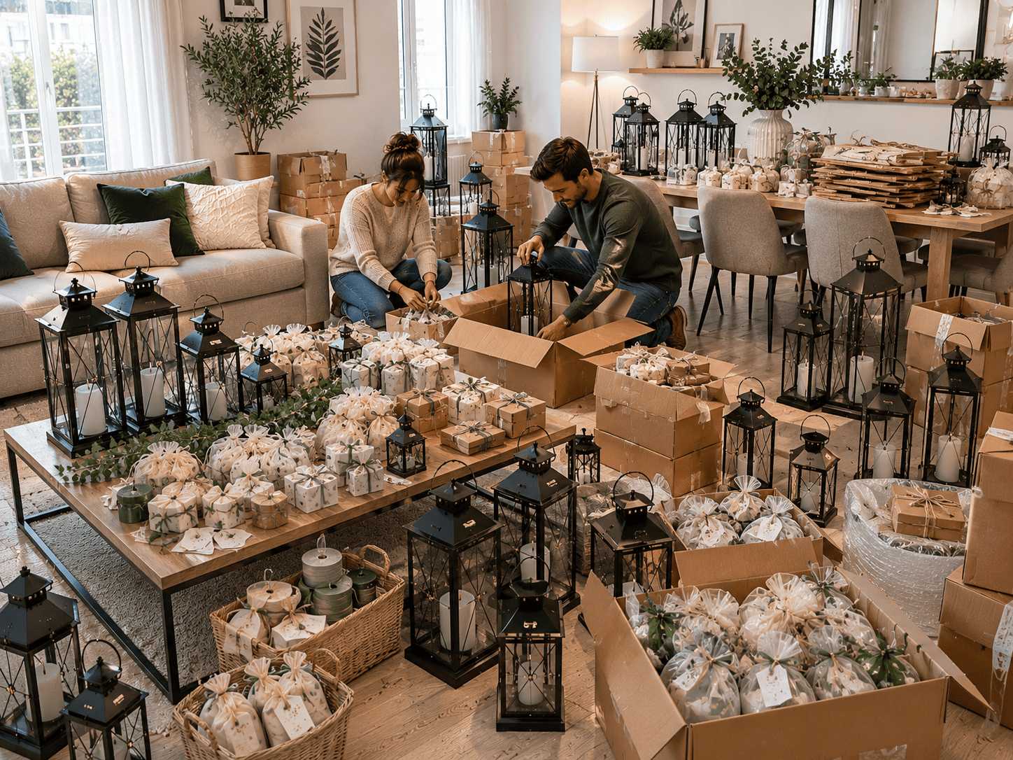 Salotto di casa pieno di bomboniere, e necessità di PiùSpazio Self Storage